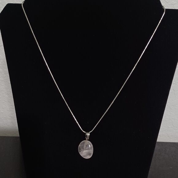 Rose Quartz Pendant on Silver-Toned Chain, 16" - Picture 1 of 3